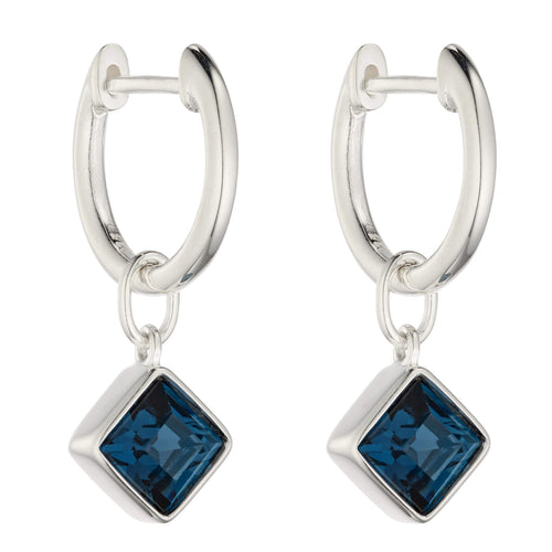 Gecko Jewellery Square Crystal Hoop Earrings in Polished Sterling Silver