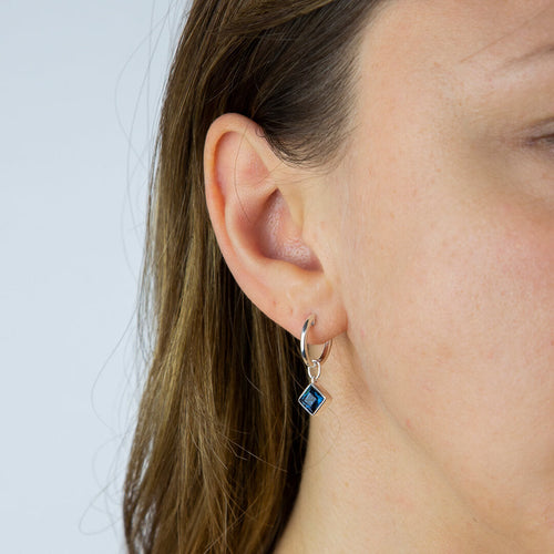 Gecko Jewellery Square Crystal Hoop Earrings in Polished Sterling Silver