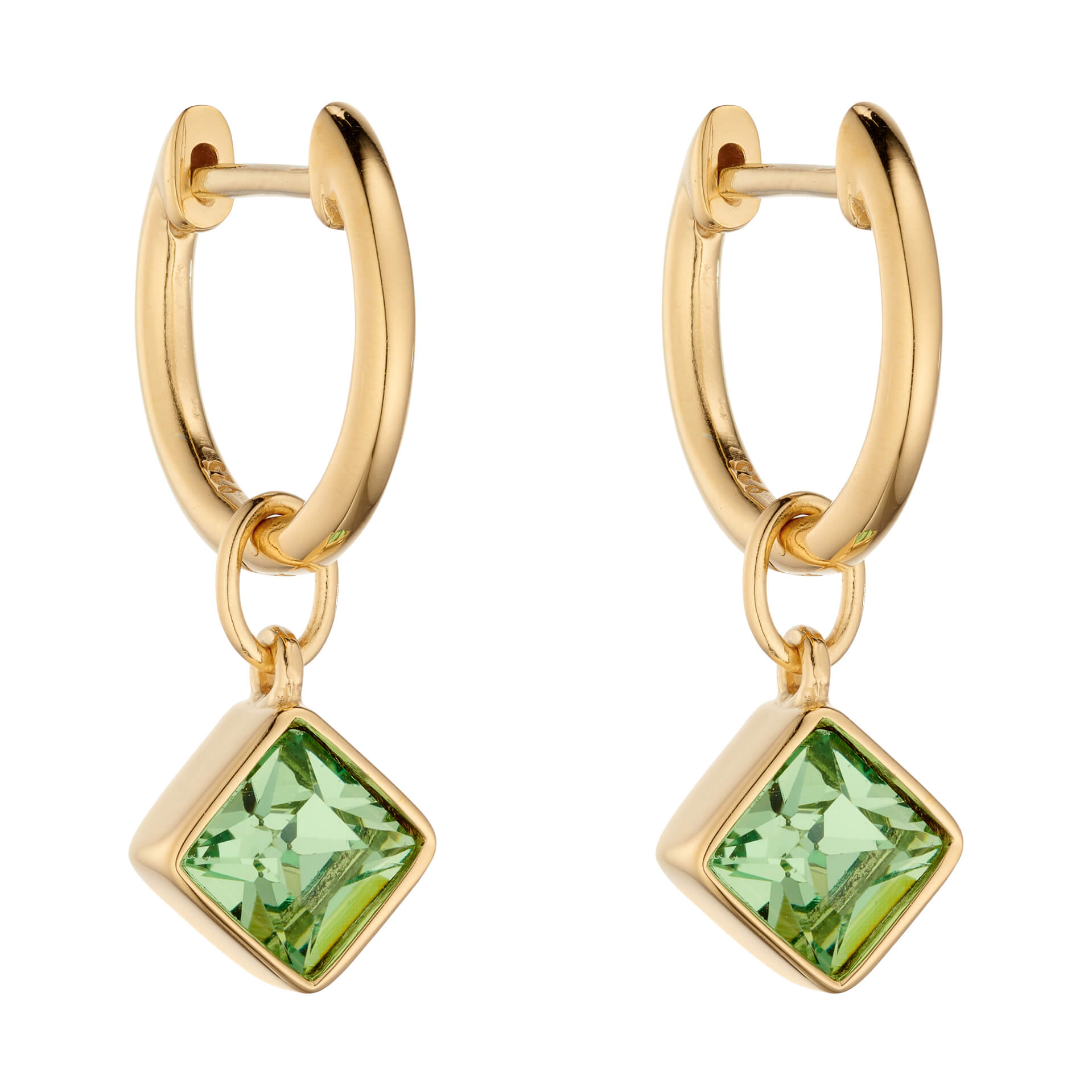 Gecko Jewellery Square Crystal Hoop Earrings in Polished Sterling Silver
