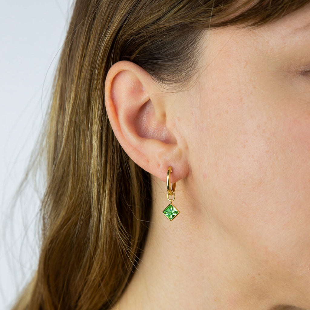Gecko Jewellery Square Crystal Hoop Earrings in Polished Sterling Silver