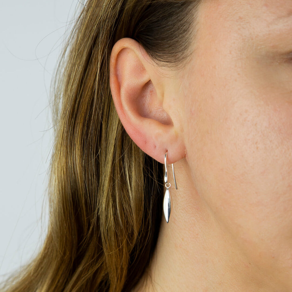 Gecko Jewellery Sterling Silver Navette Shaped Drop Earrings for Women