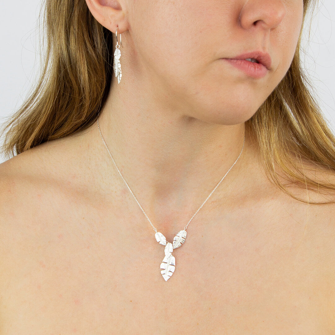 Gecko Jewellery Sterling Silver Multi Leaf Drop Necklace | 40-45cm