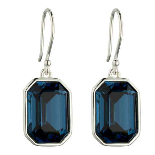 Gecko Jewellery Elongated Octagon Crystal Drop Earrings in Sterling Silver
