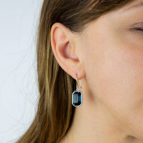 Gecko Jewellery Elongated Octagon Crystal Drop Earrings in Sterling Silver