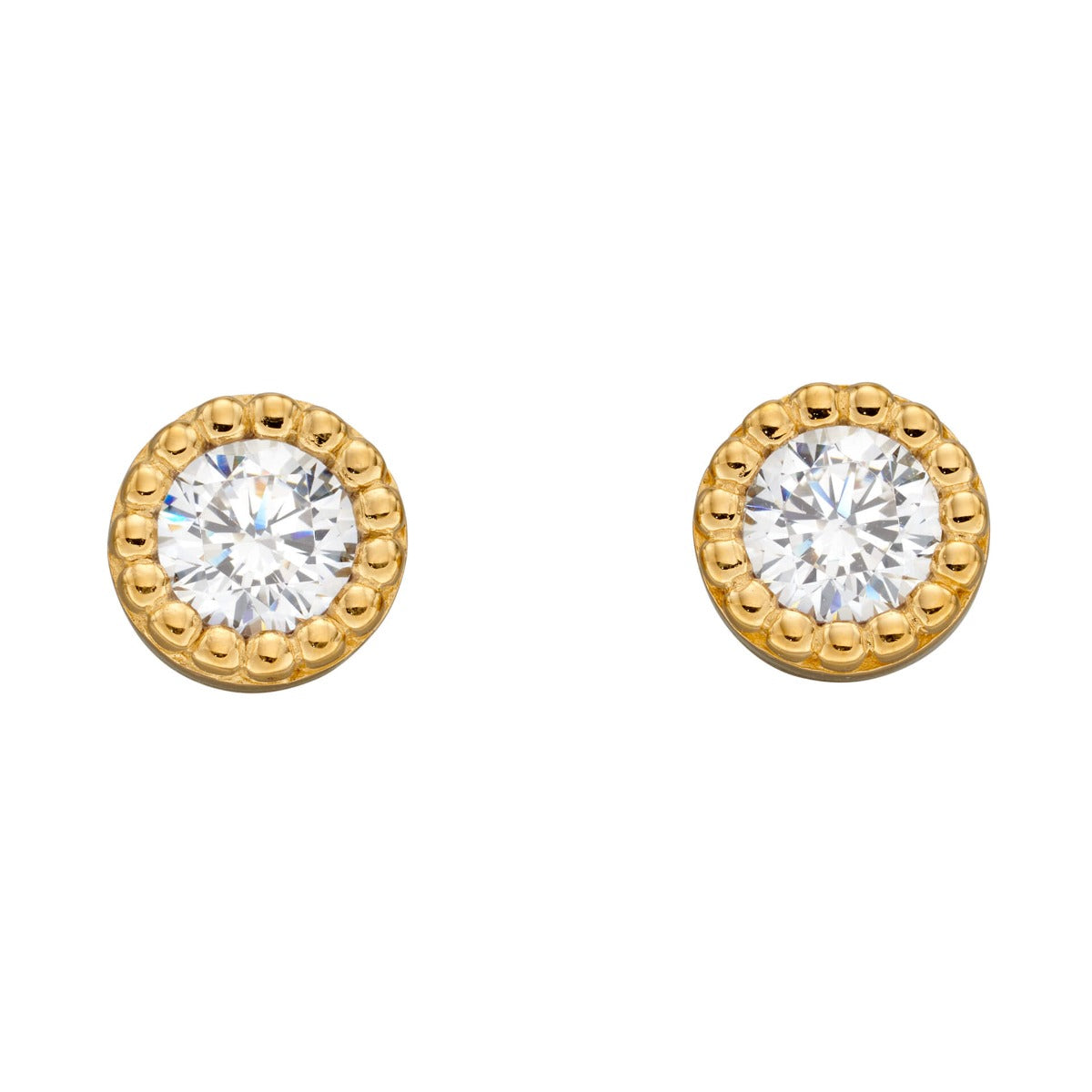 Gecko Jewellery Millegrain Edge Round Stud Earrings | Sterling Silver