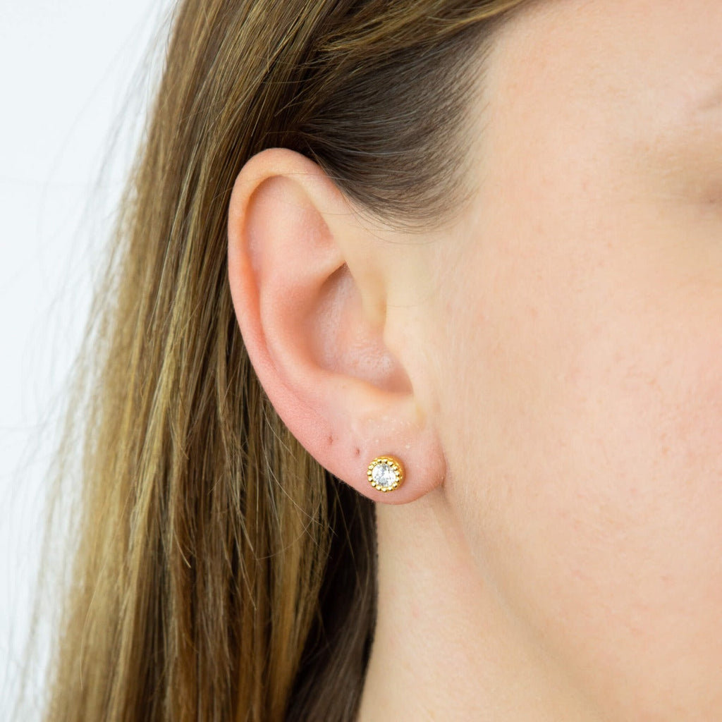 Gecko Jewellery Millegrain Edge Round Stud Earrings | Sterling Silver