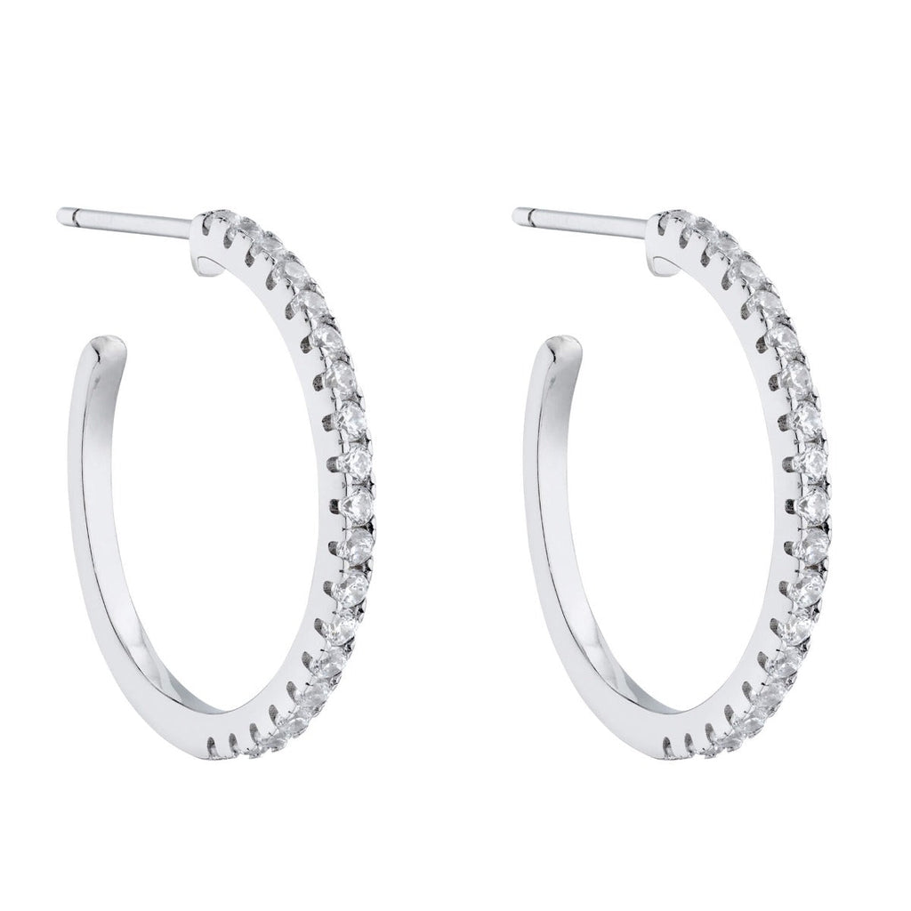 Gecko Jewellery Rhodium Plated Cubic Zirconia 3/4 Hoop Earrings