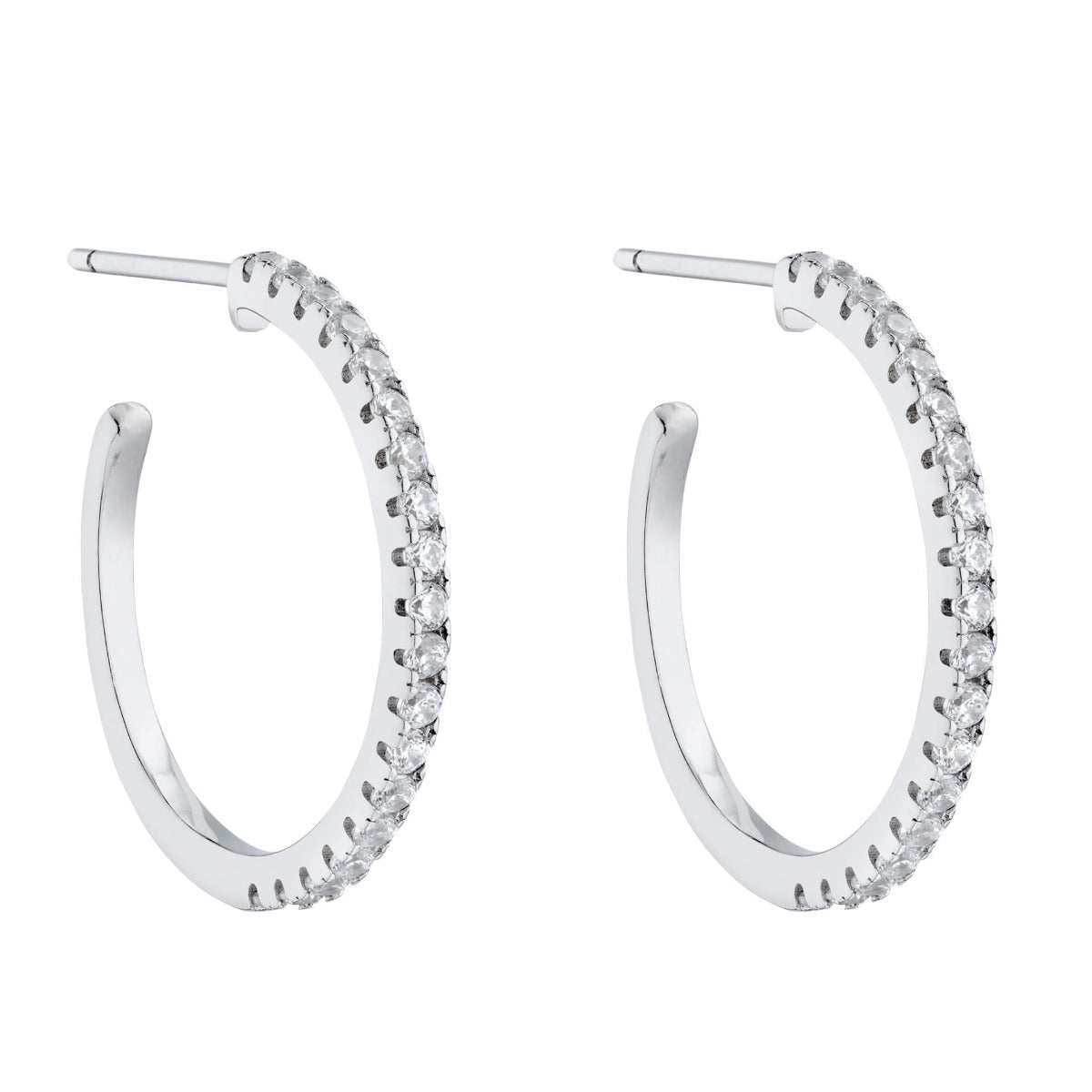 Gecko Jewellery Rhodium Plated Cubic Zirconia 3/4 Hoop Earrings