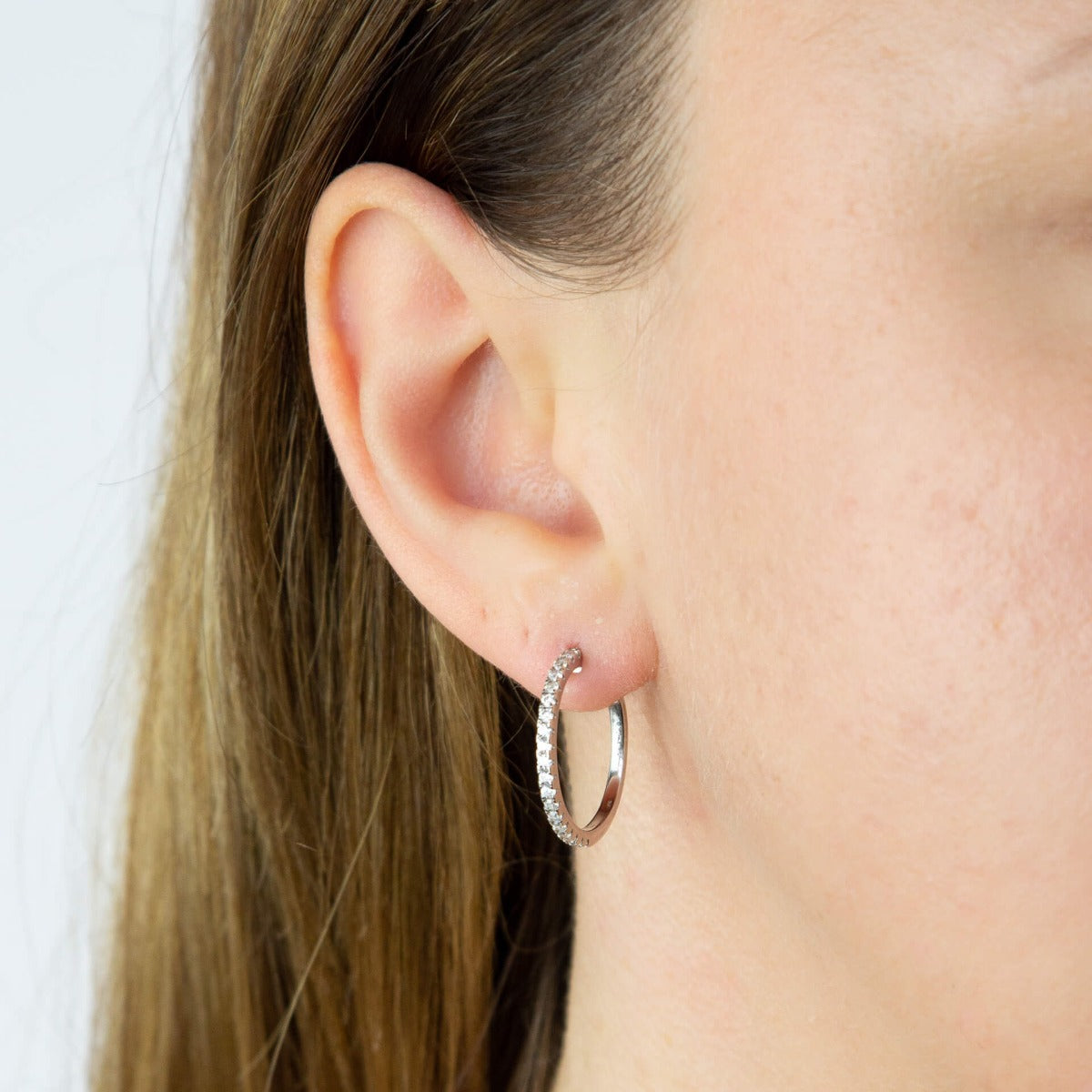 Gecko Jewellery Rhodium Plated Cubic Zirconia 3/4 Hoop Earrings