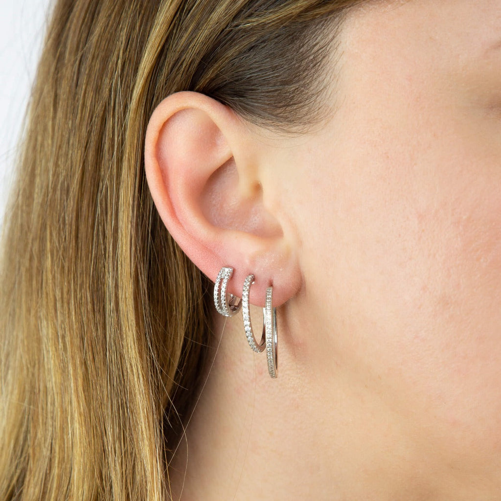 Gecko Jewellery Rhodium Plated Cubic Zirconia 3/4 Hoop Earrings