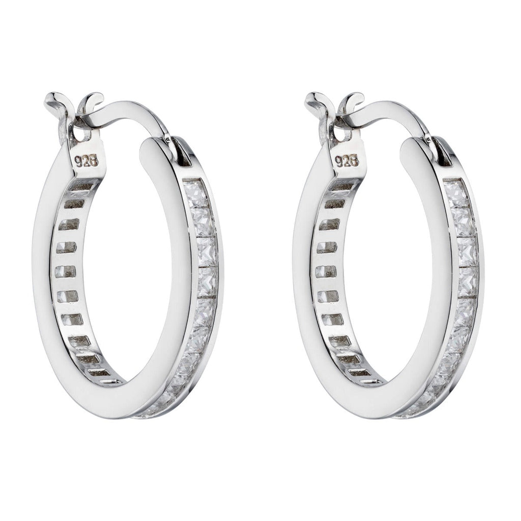 Gecko Jewellery Rhodium Plated Cubic Zirconia Channel Set Hoop Earrings