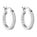 Gecko Jewellery Rhodium Plated Cubic Zirconia Channel Set Hoop Earrings
