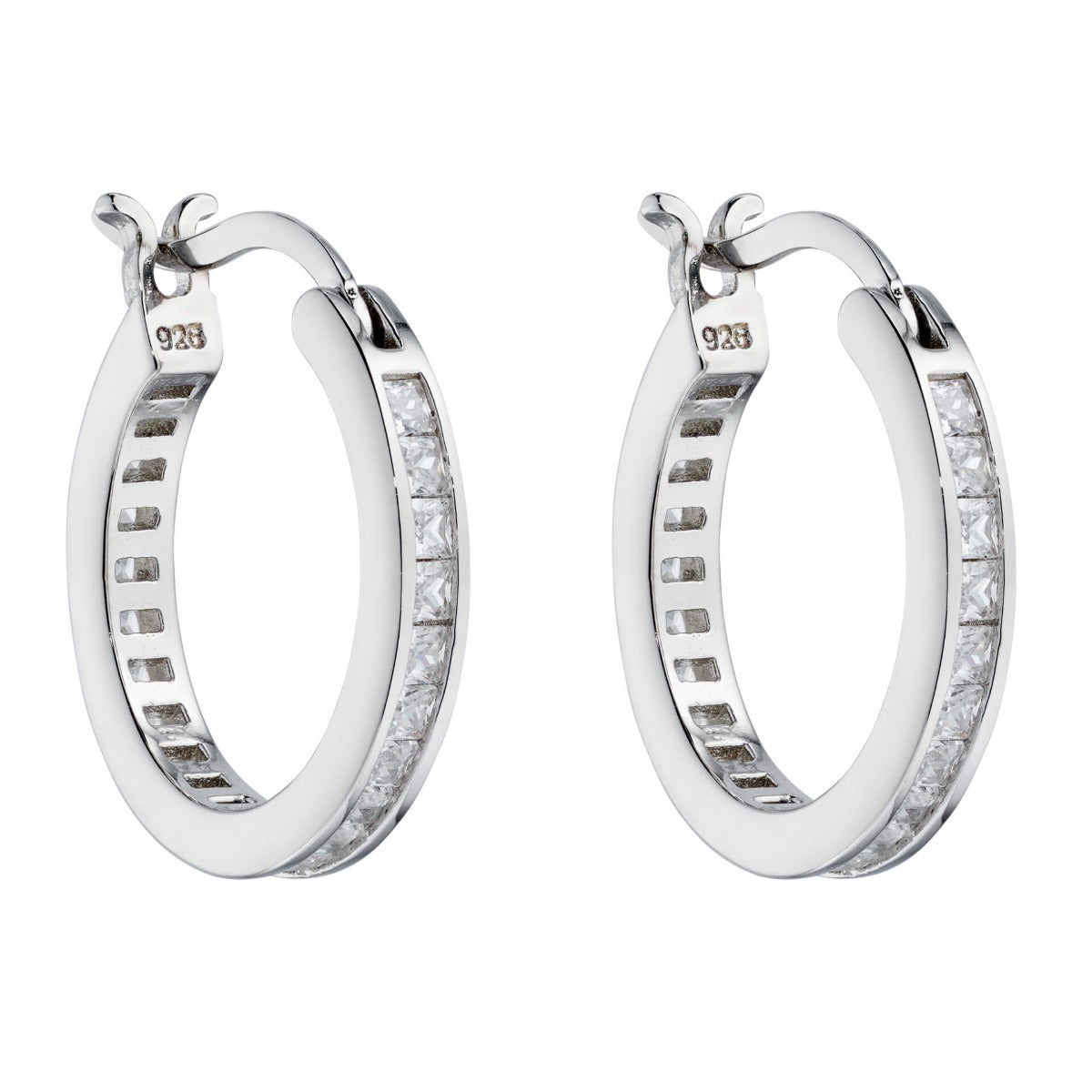 Gecko Jewellery Rhodium Plated Cubic Zirconia Channel Set Hoop Earrings