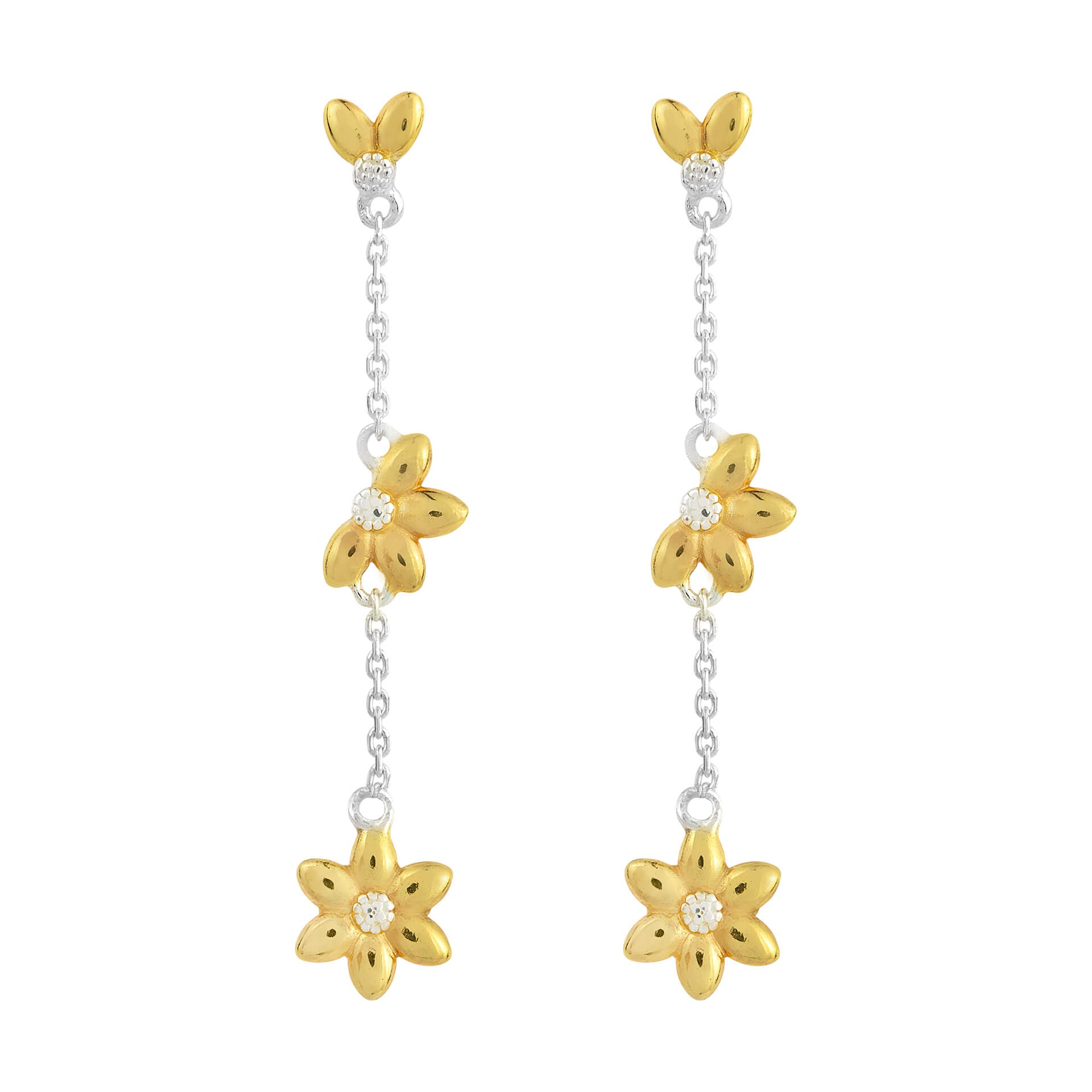 Sunflower Drop Earrings in Yellow Gold Plating by Gecko Jewellery