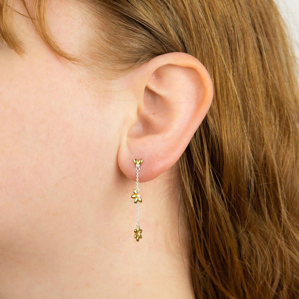 Sunflower Drop Earrings in Yellow Gold Plating by Gecko Jewellery