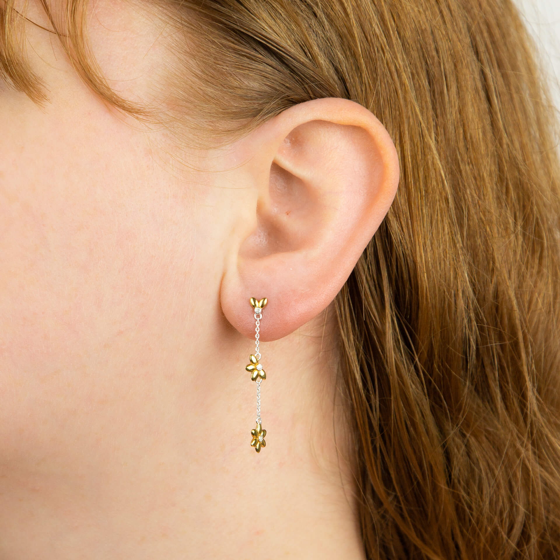 Sunflower Drop Earrings in Yellow Gold Plating by Gecko Jewellery