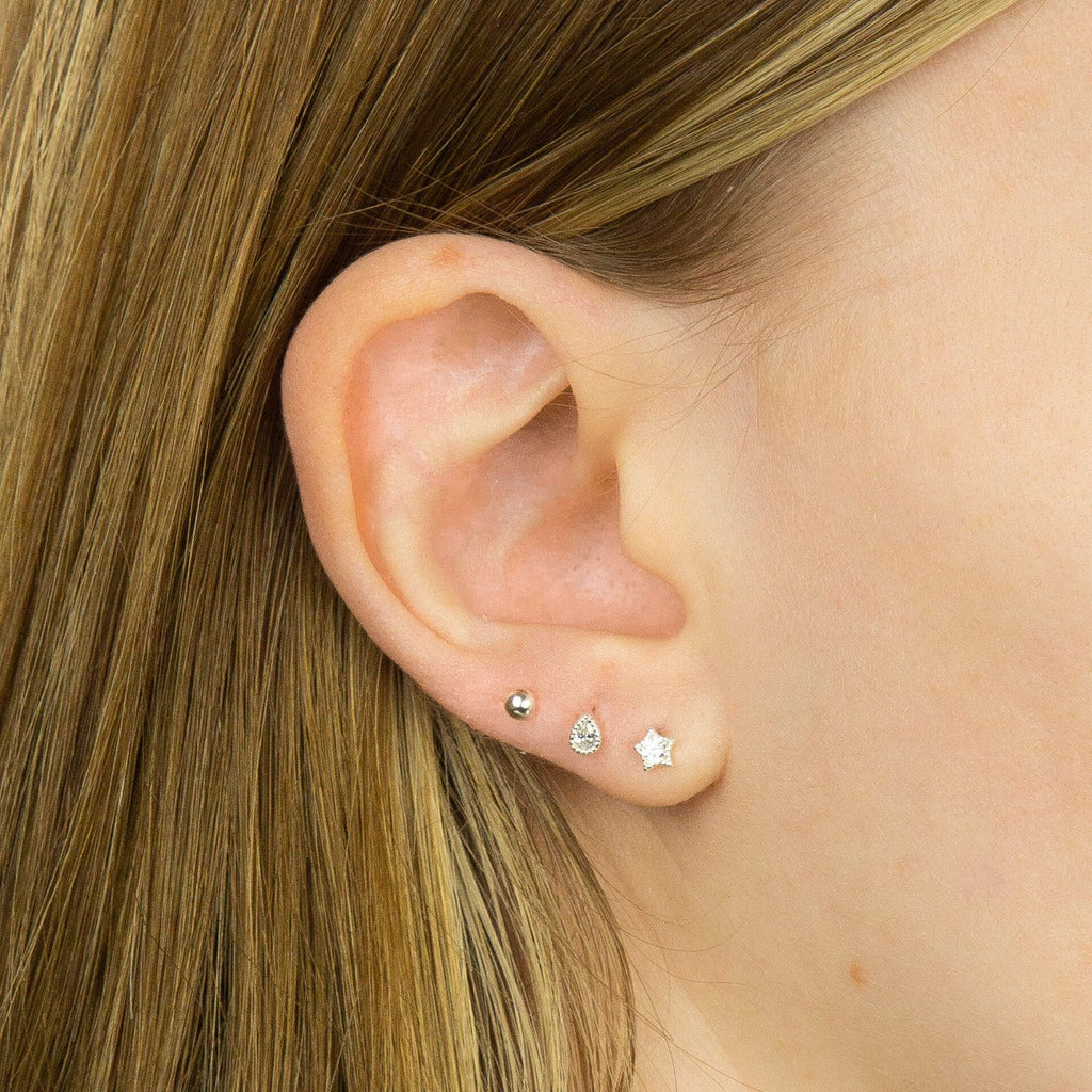 Gecko Jewellery Recycled Sterling Silver Cubic Zirconia Teardrop Studs