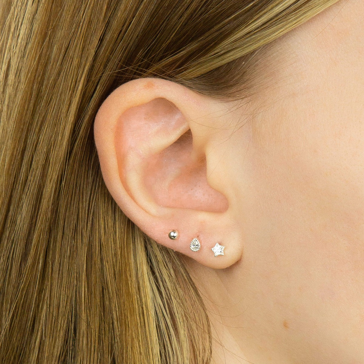 Gecko Jewellery Recycled Sterling Silver Star Studs with Cubic Zirconia