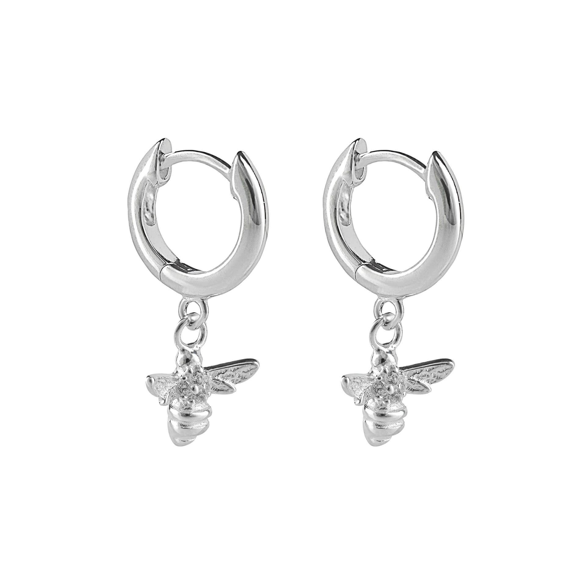Gecko Jewellery Bee Charm Hoop Earrings – Recycled Silver & CZ