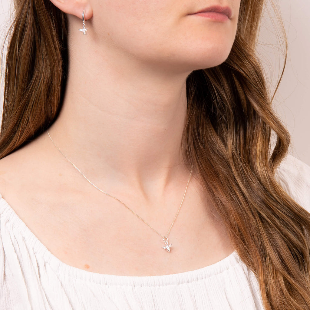 Gecko Jewellery Bee Charm Pendant – Recycled Silver & Cubic Zirconia