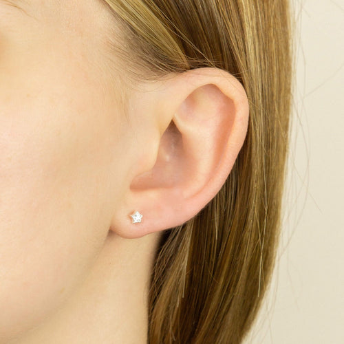 Gecko Jewellery Recycled Sterling Silver Star Studs with Cubic Zirconia