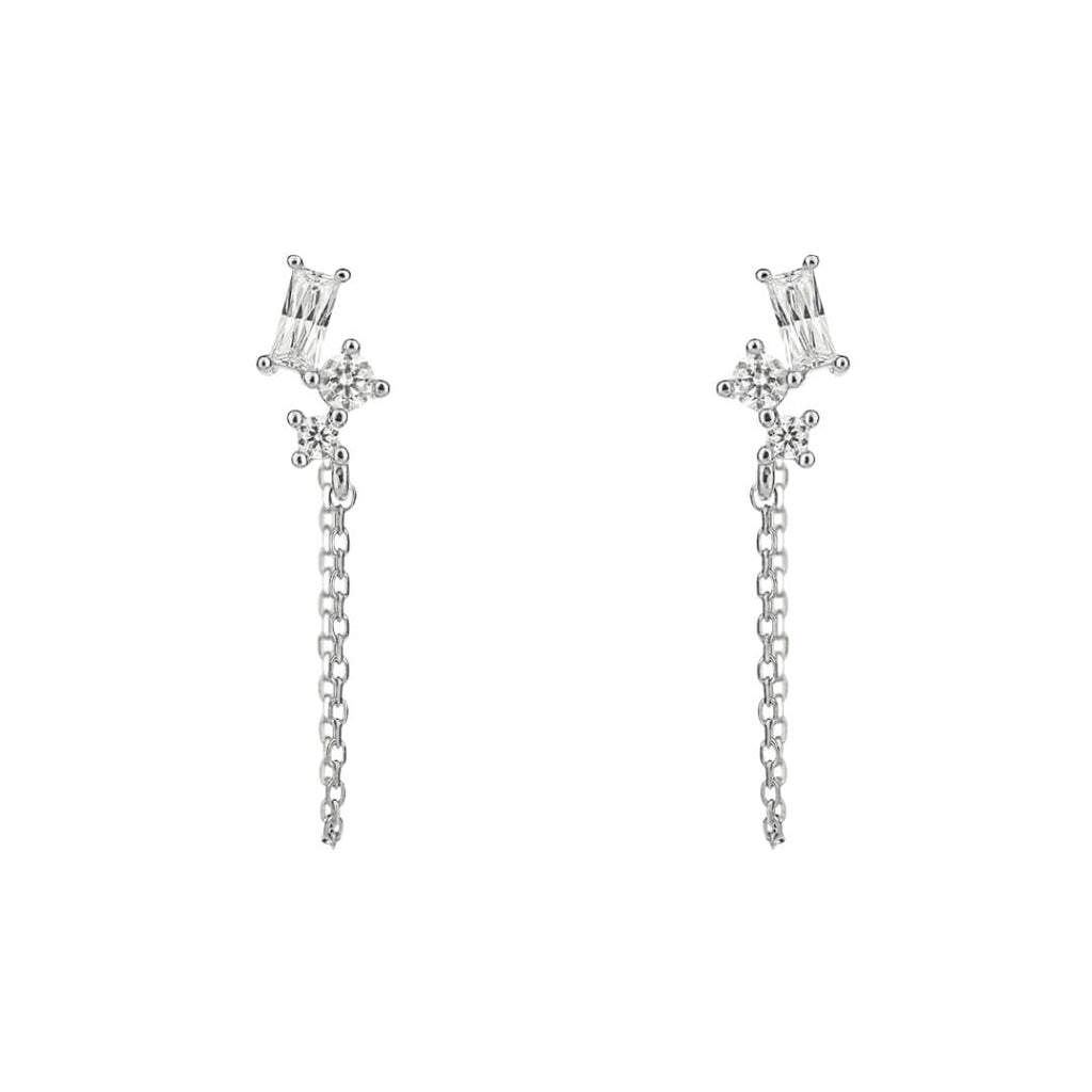 Gecko Jewellery Baguette Zirconia Chain Stud Earrings | 0.34ct