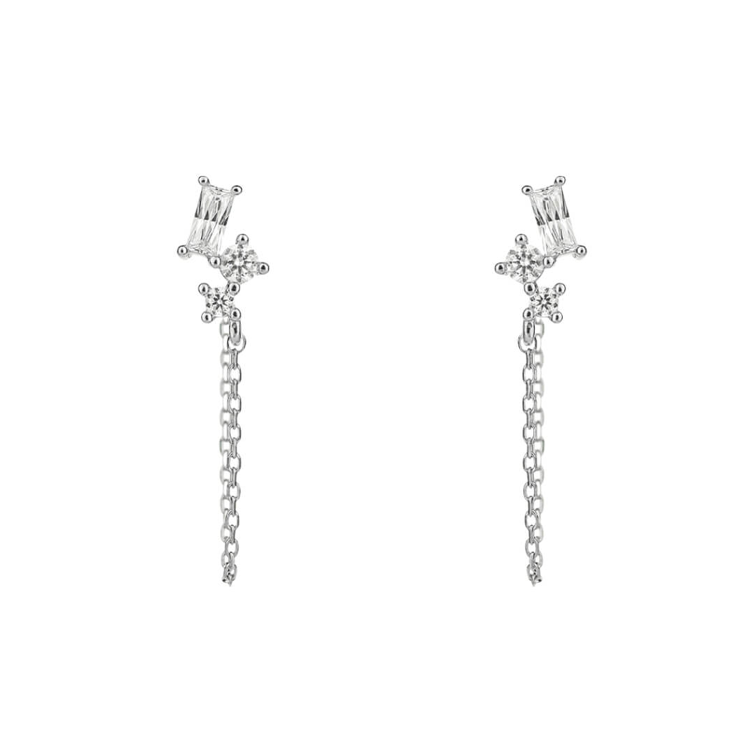 Gecko Jewellery Baguette Zirconia Chain Stud Earrings | 0.34ct