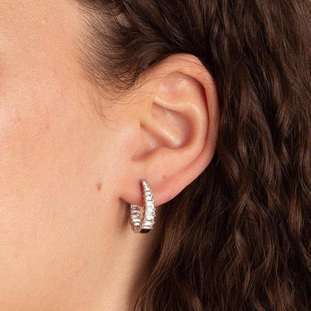Gecko Jewellery Diamonfire Zirconia Baguette Statement Hoop Earrings