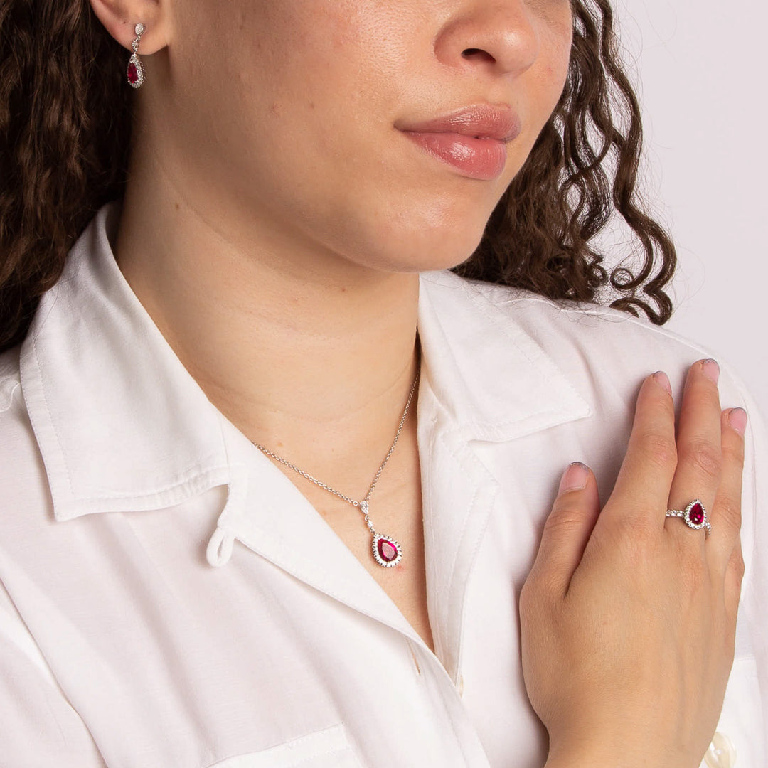 Diamonfire Teardrop and Pave Surround Ring in Sterling Silver