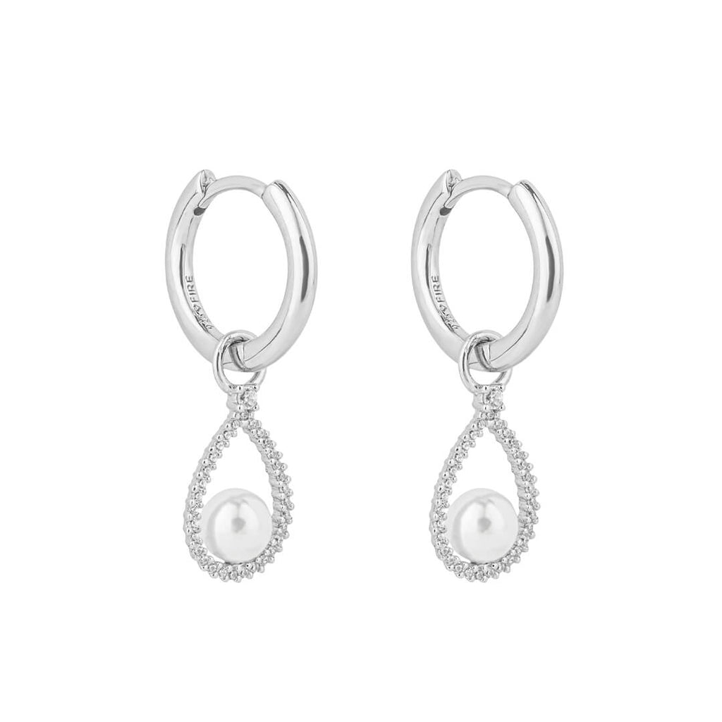 Gecko Jewellery Shell Pearl and Zirconia Pave Assembled Hoop Earrings