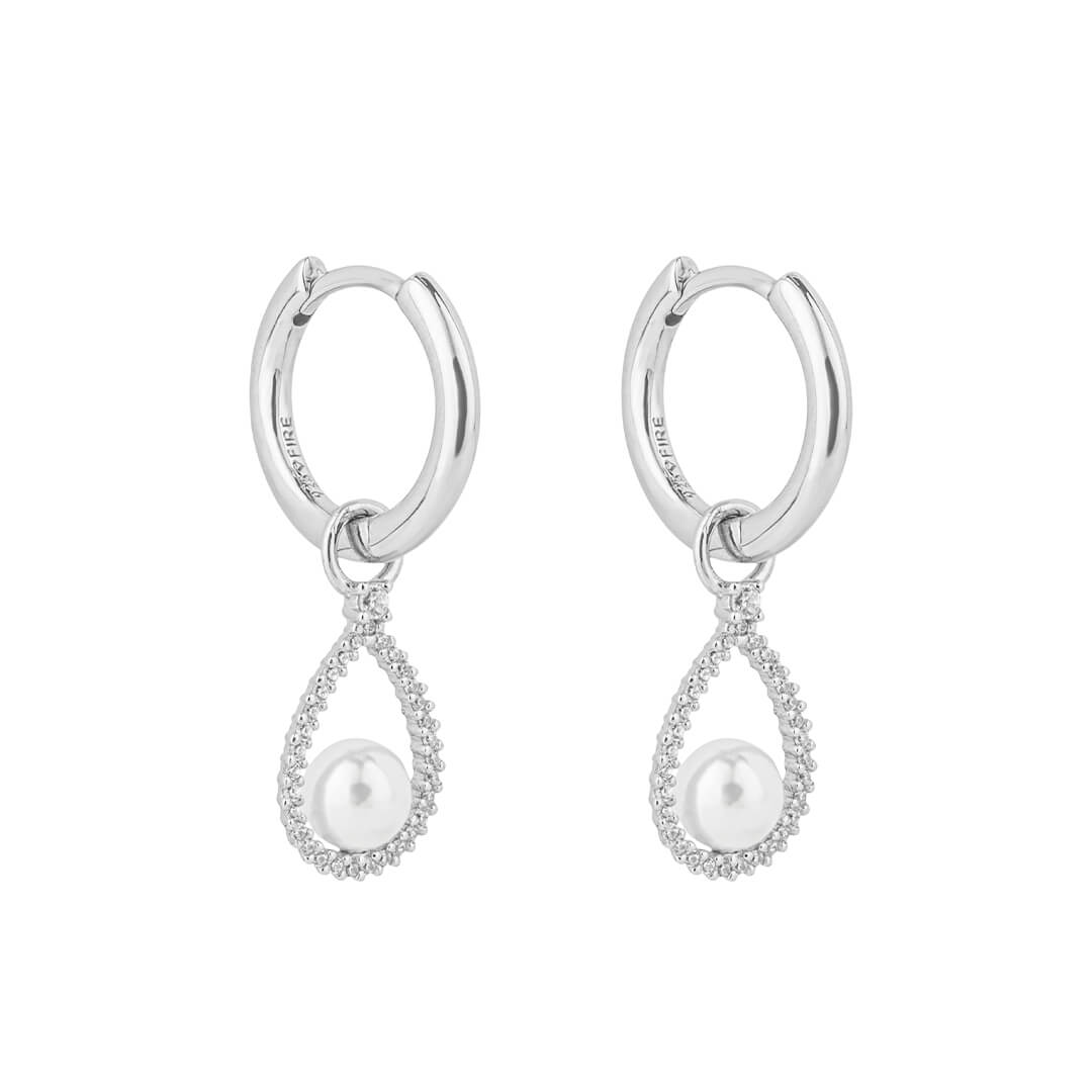 Gecko Jewellery Shell Pearl and Zirconia Pave Assembled Hoop Earrings