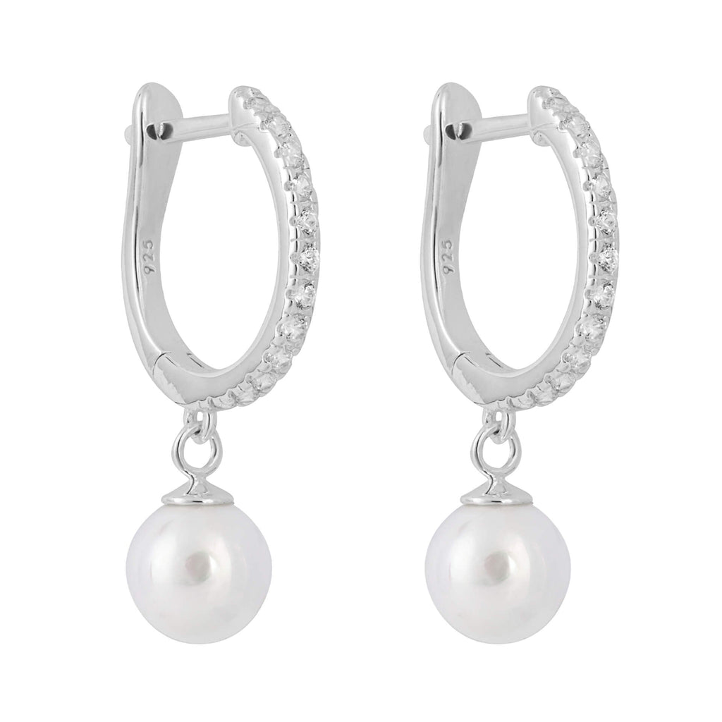 Gecko Jewellery | Pearl Drop Pave Cubic Zirconia Hoop Earrings