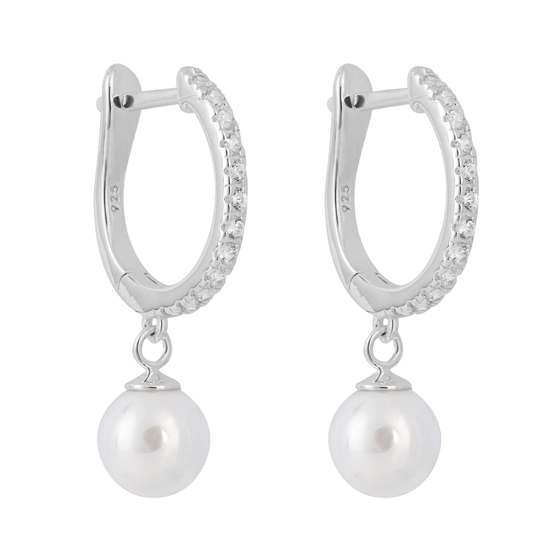 Gecko Jewellery | Pearl Drop Pave Cubic Zirconia Hoop Earrings