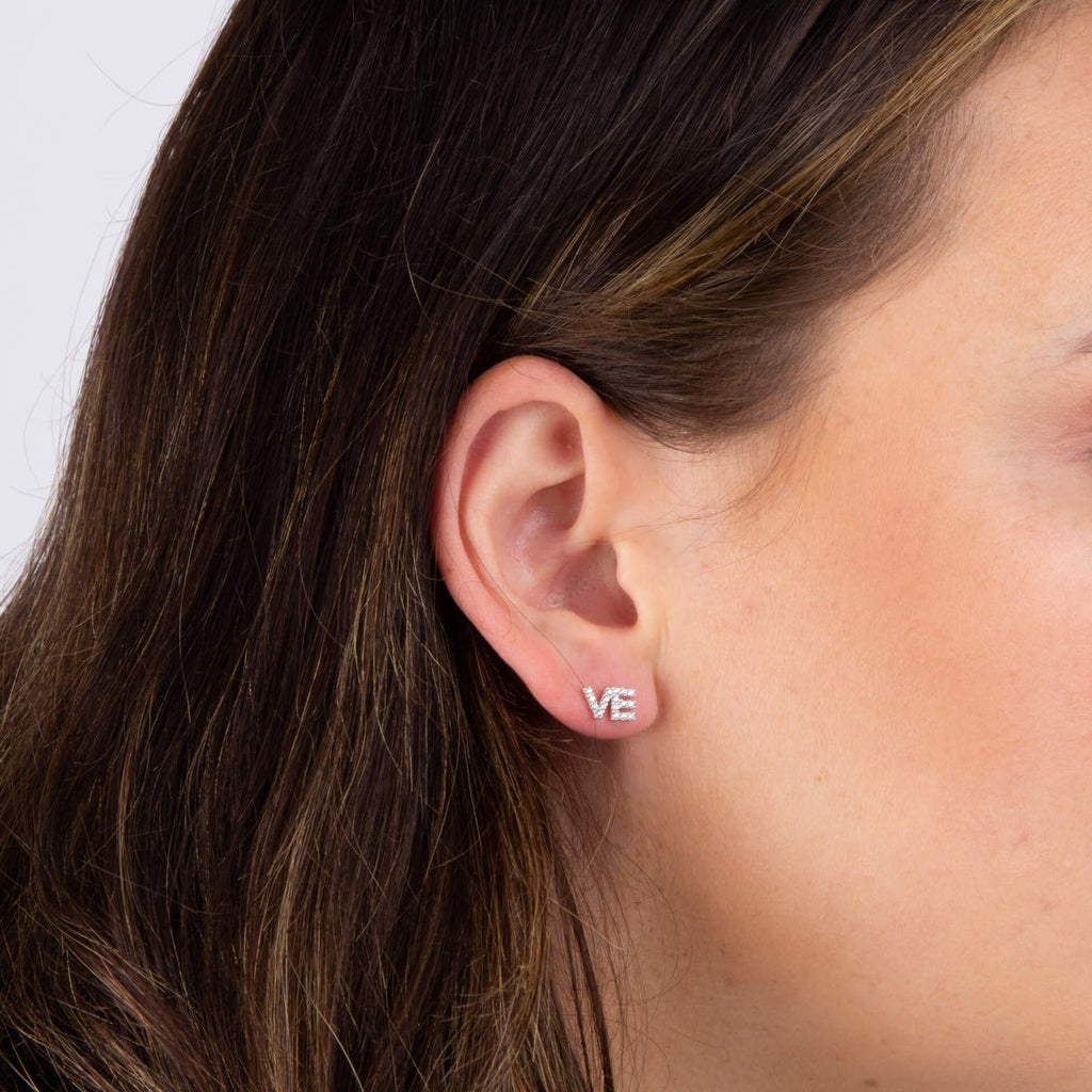 Gecko Jewellery LOVE Stud Earrings – Pave Cubic Zirconia Sterling Silver