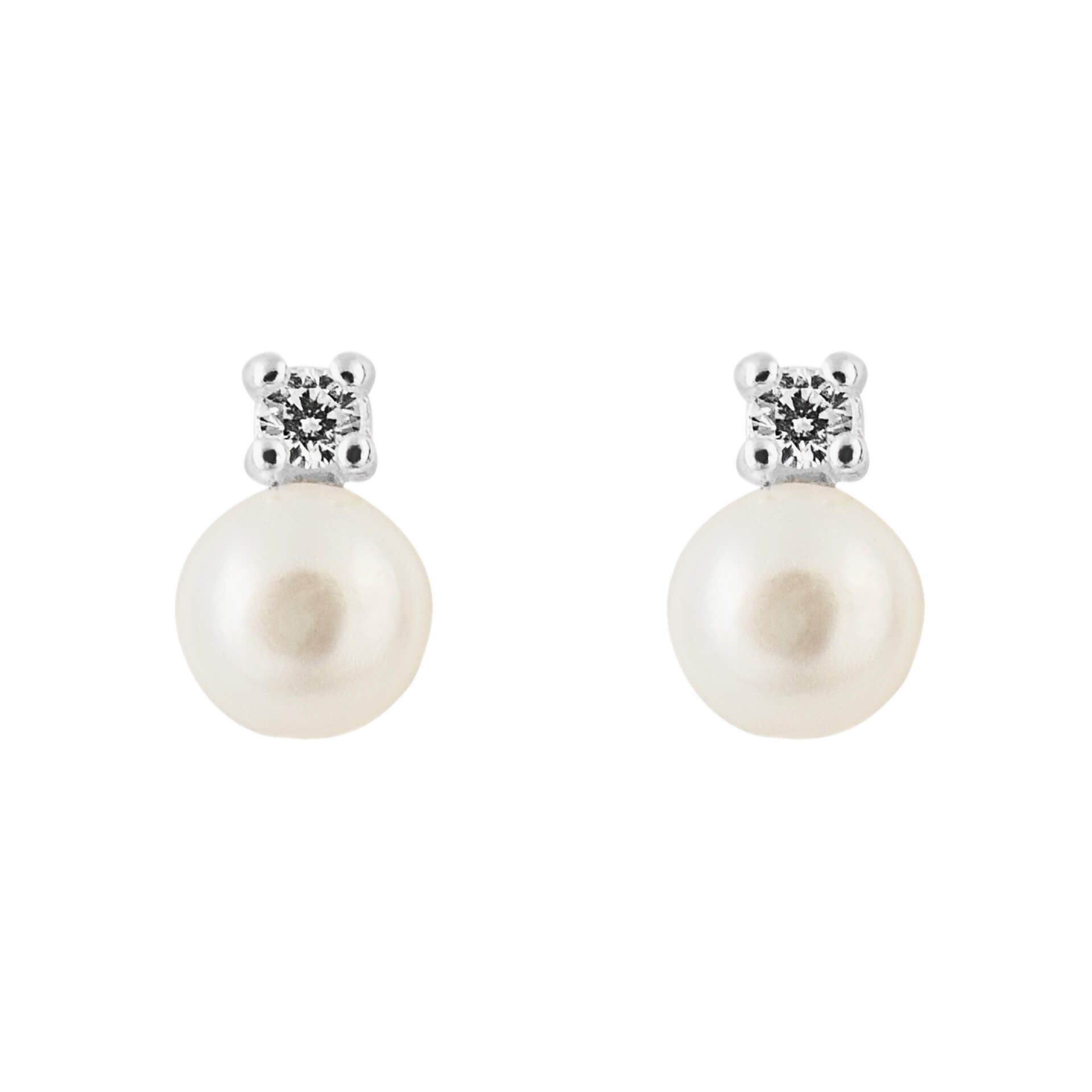 Gecko Jewellery Pearl and Cubic Zirconia Stud Earrings in Sterling Silver