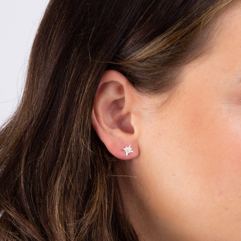 Gecko Jewellery Starburst Stud Earrings | Recycled Sterling Silver CZ