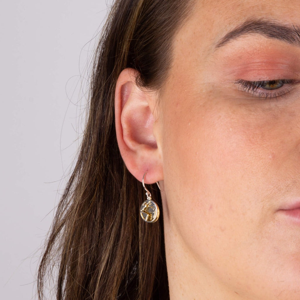 Gecko Jewellery World Map Drop Earrings in Gold Plated Sterling Silver