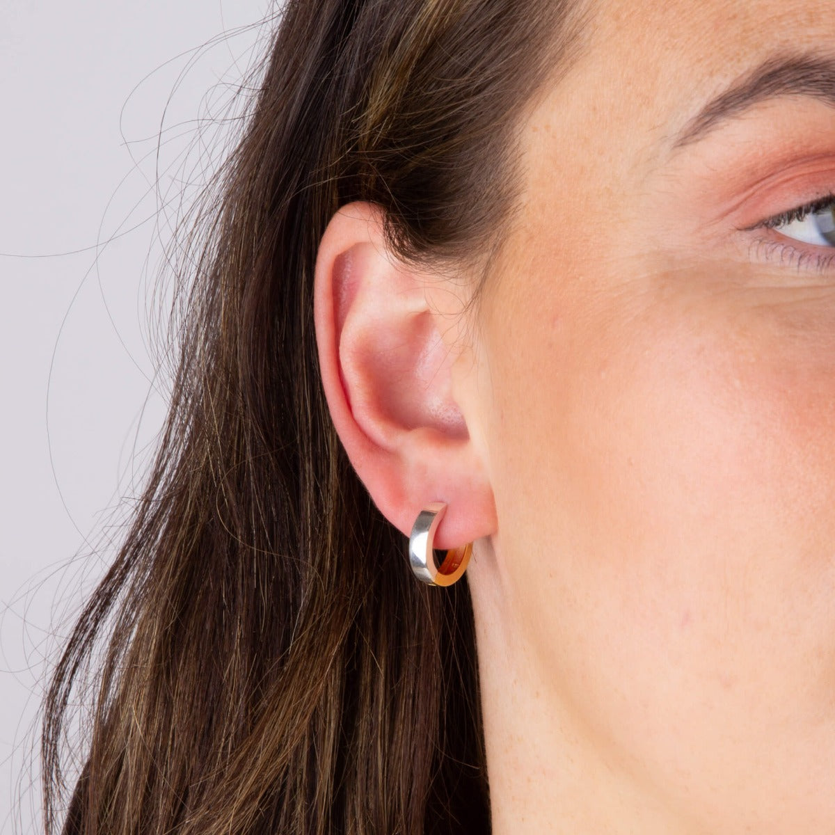 Gecko Two Tone Flat Huggie Hoop Earrings | Recycled Sterling Silver