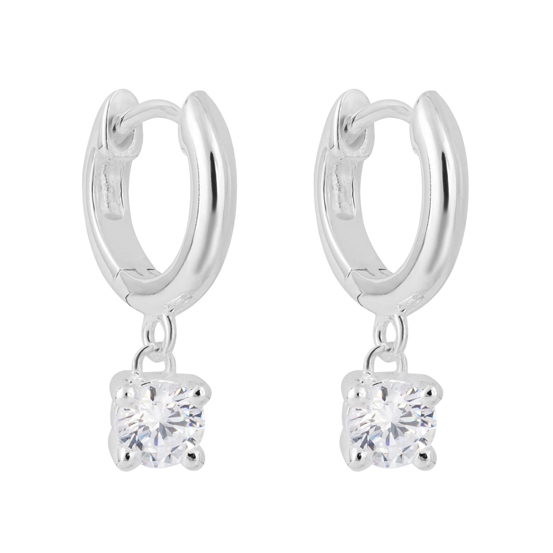 Gecko Jewellery Recycled Sterling Silver Cubic Zirconia Huggie Hoops