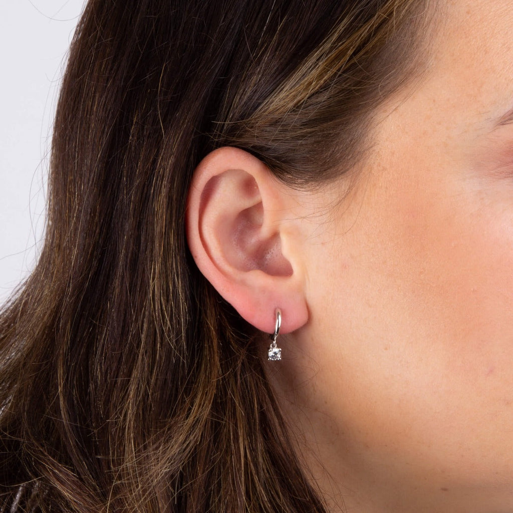 Gecko Jewellery Recycled Sterling Silver Cubic Zirconia Huggie Hoops