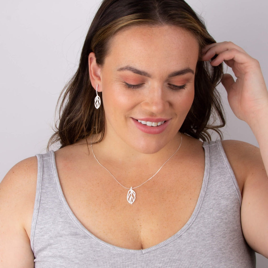 Gecko Jewellery Organic Leaf Drop Earrings in Recycled Sterling Silver