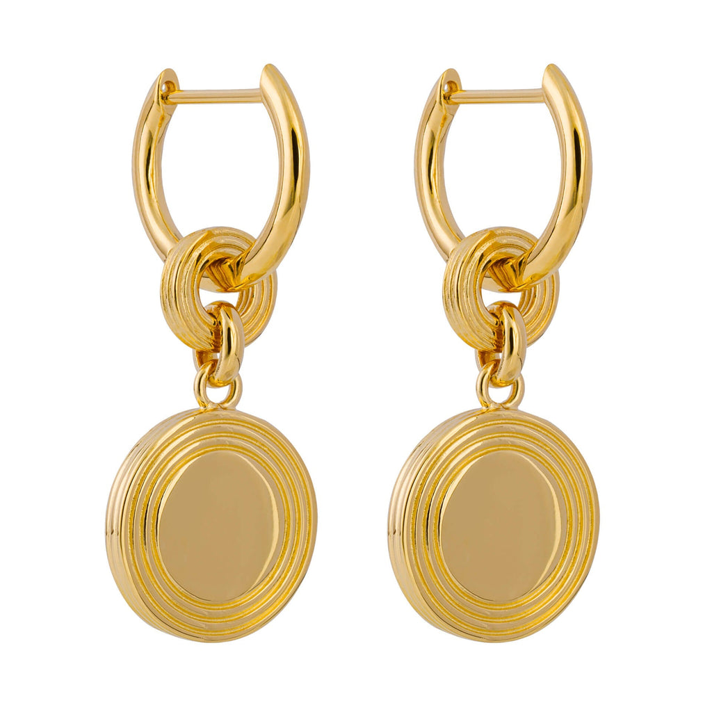 Gecko Jewellery Yellow Gold Plated Ridged Disc Hoop Earrings