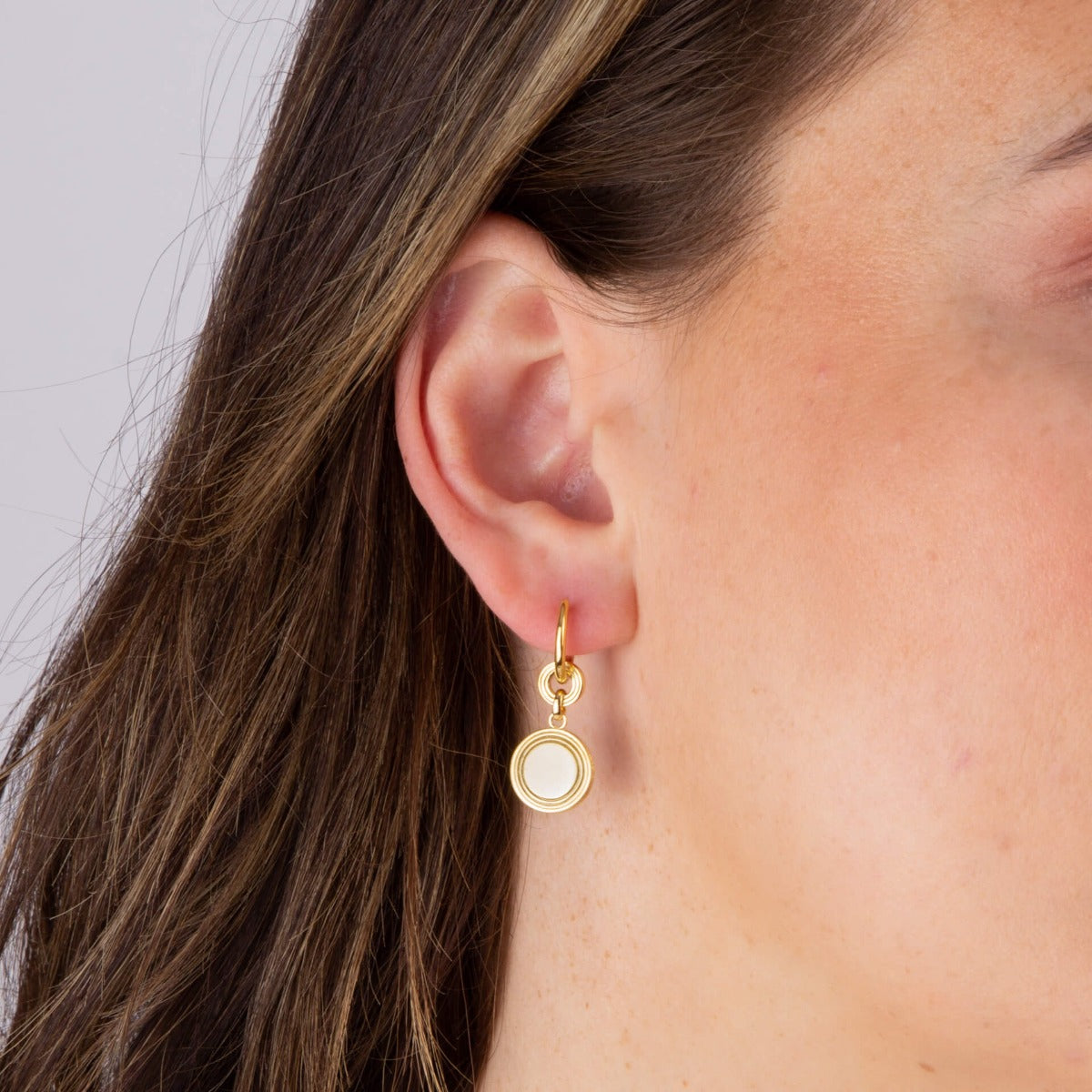 Gecko Jewellery Yellow Gold Plated Ridged Disc Hoop Earrings