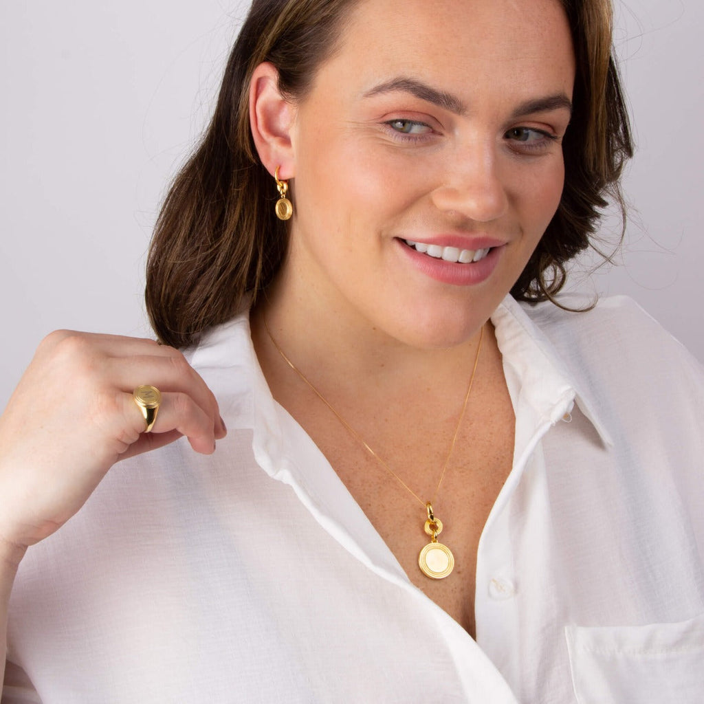 Gecko Jewellery Yellow Gold Plated Ridged Disc Hoop Earrings