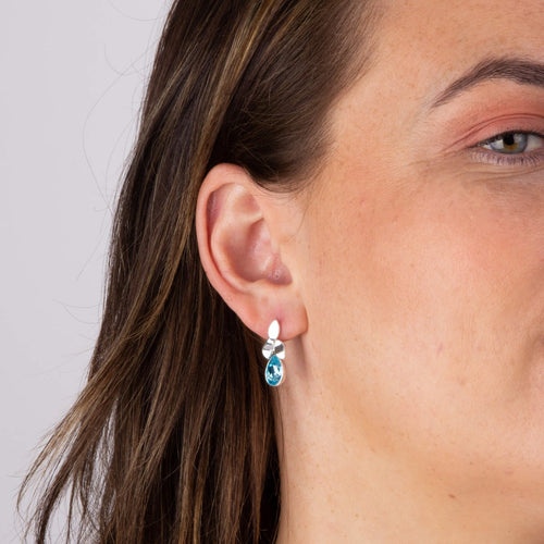 Gecko Jewellery Recycled Sterling Silver Crystal Petal Drop Stud Earrings