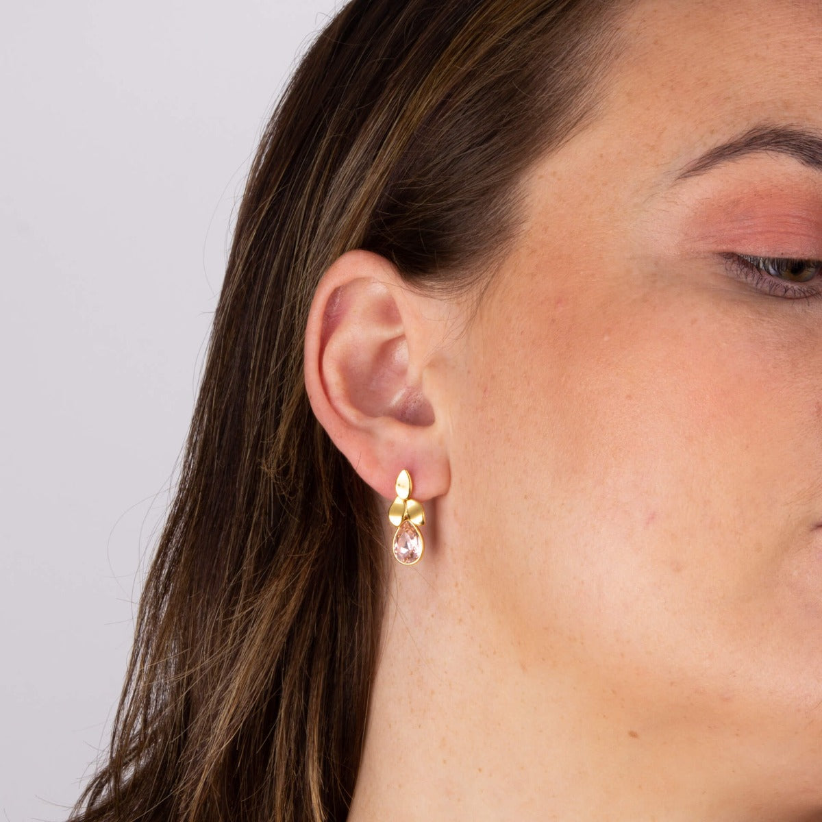 Gecko Jewellery Recycled Sterling Silver Crystal Petal Drop Stud Earrings