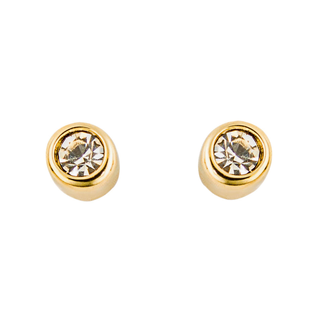 Gecko Jewellery Clear Crystal Stud Earrings – Yellow Gold Plated Silver