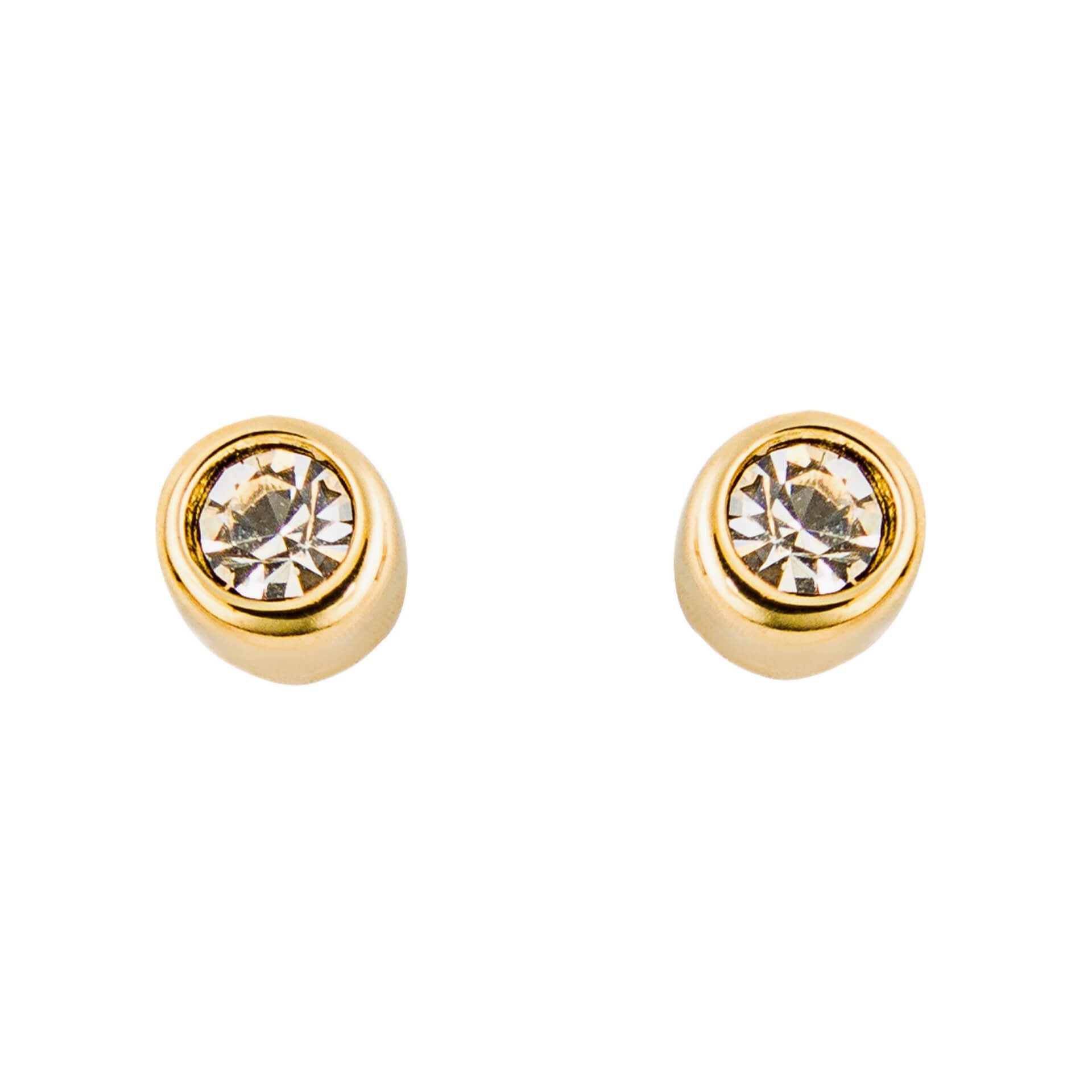 Gecko Jewellery Clear Crystal Stud Earrings – Yellow Gold Plated Silver