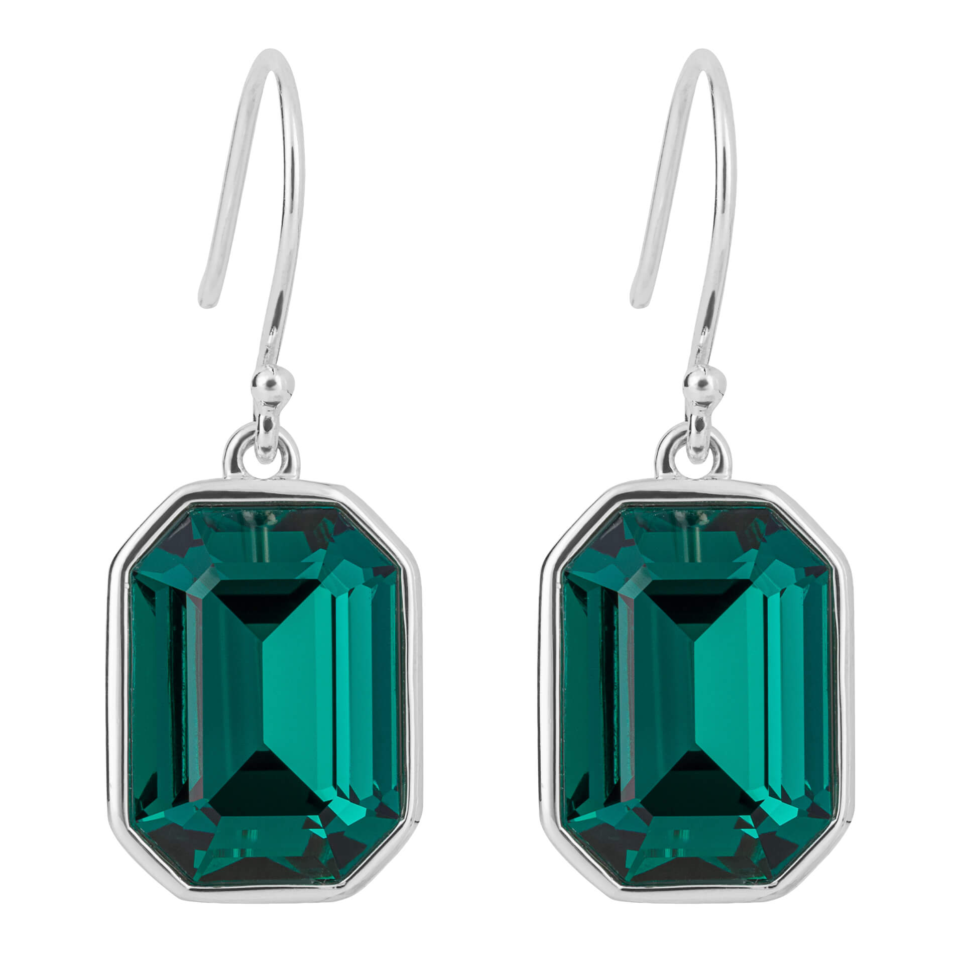 Gecko Jewellery Elongated Octagon Crystal Drop Earrings in Sterling Silver