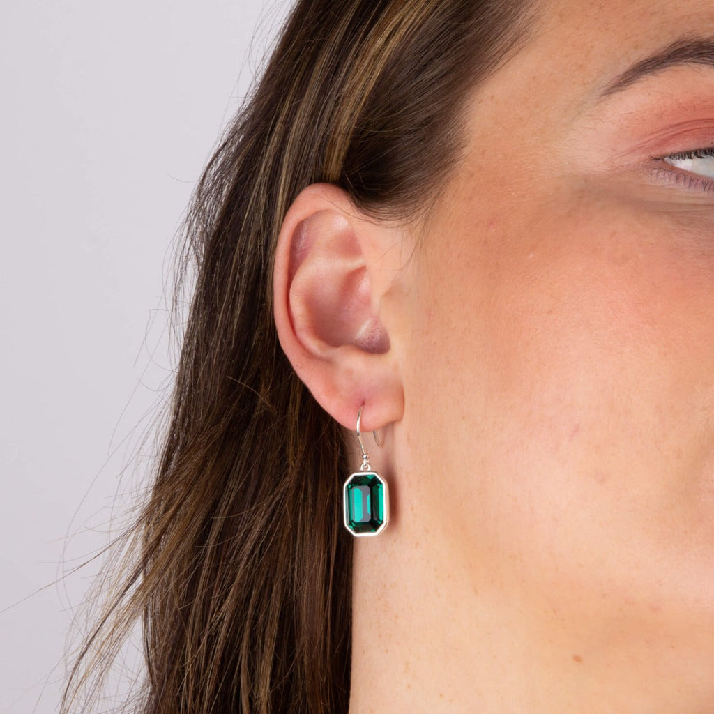 Gecko Jewellery Elongated Octagon Crystal Drop Earrings in Sterling Silver